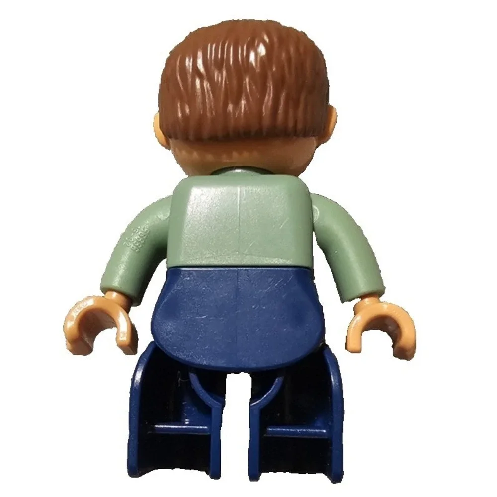 Lego DUPLO Figure Male SAND GREEN Top DARK BLUE Legs BROWN Hair Excellent